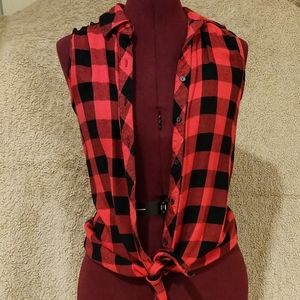No Boundaries Buffalo Plaid Tie Top